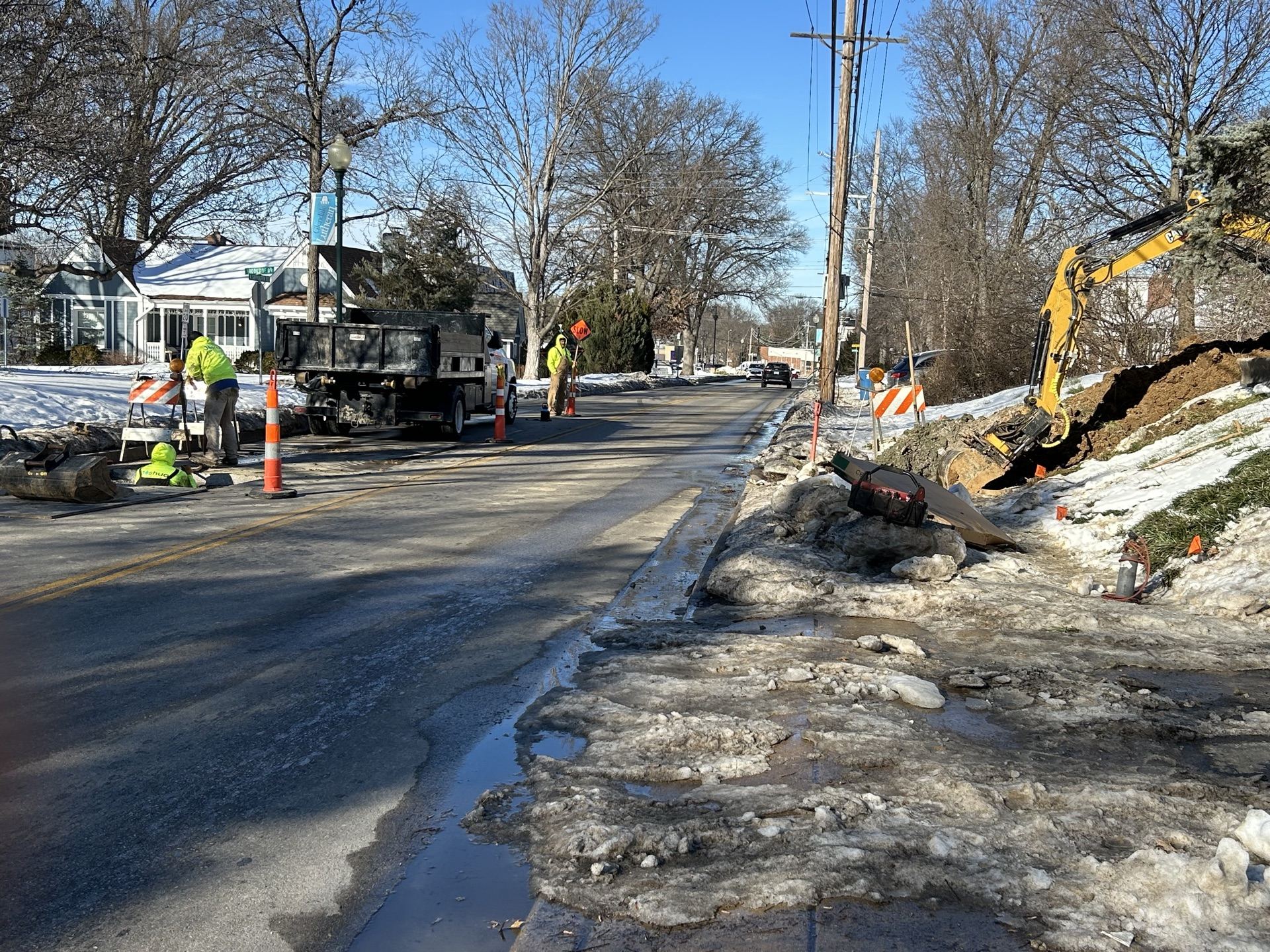 Water service line work in winter